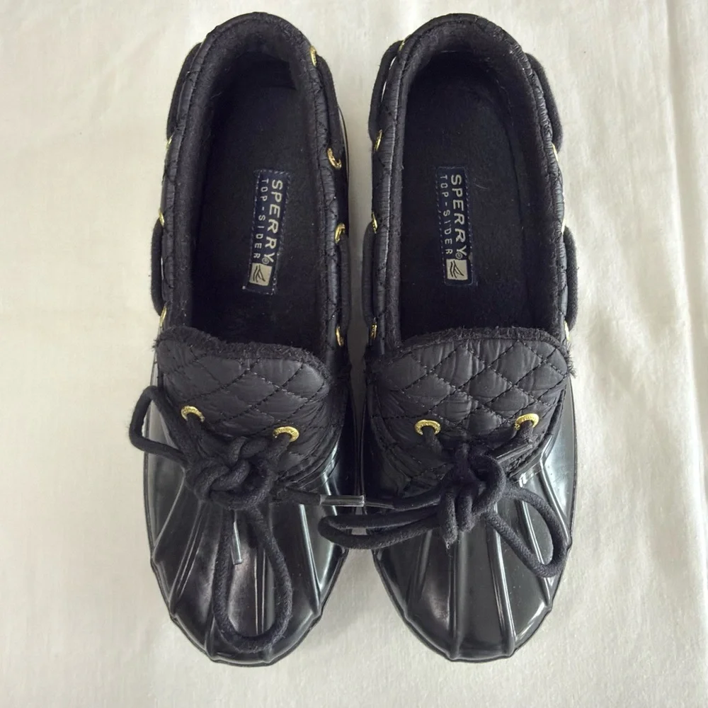 EUC Sperry Waterproof Rubber Quilted Fleece Loafers-Black-Women’s Size 6 - Picture 8 of 10